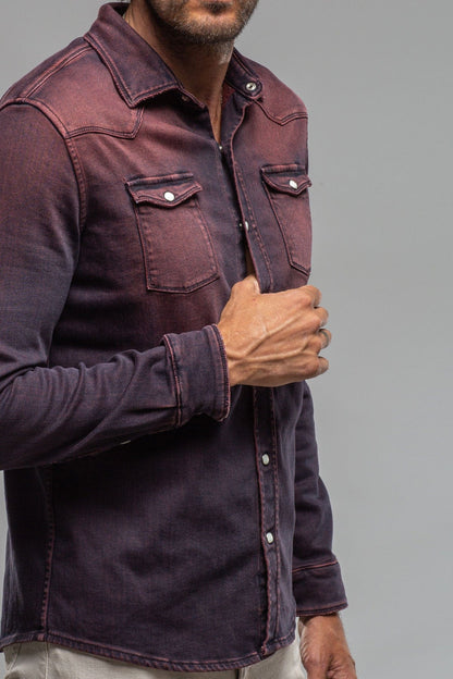 Axel's Premium Denim Roper Over-Dyed Western Snap Shirt In Bordeaux | Mens - Snap Shirts