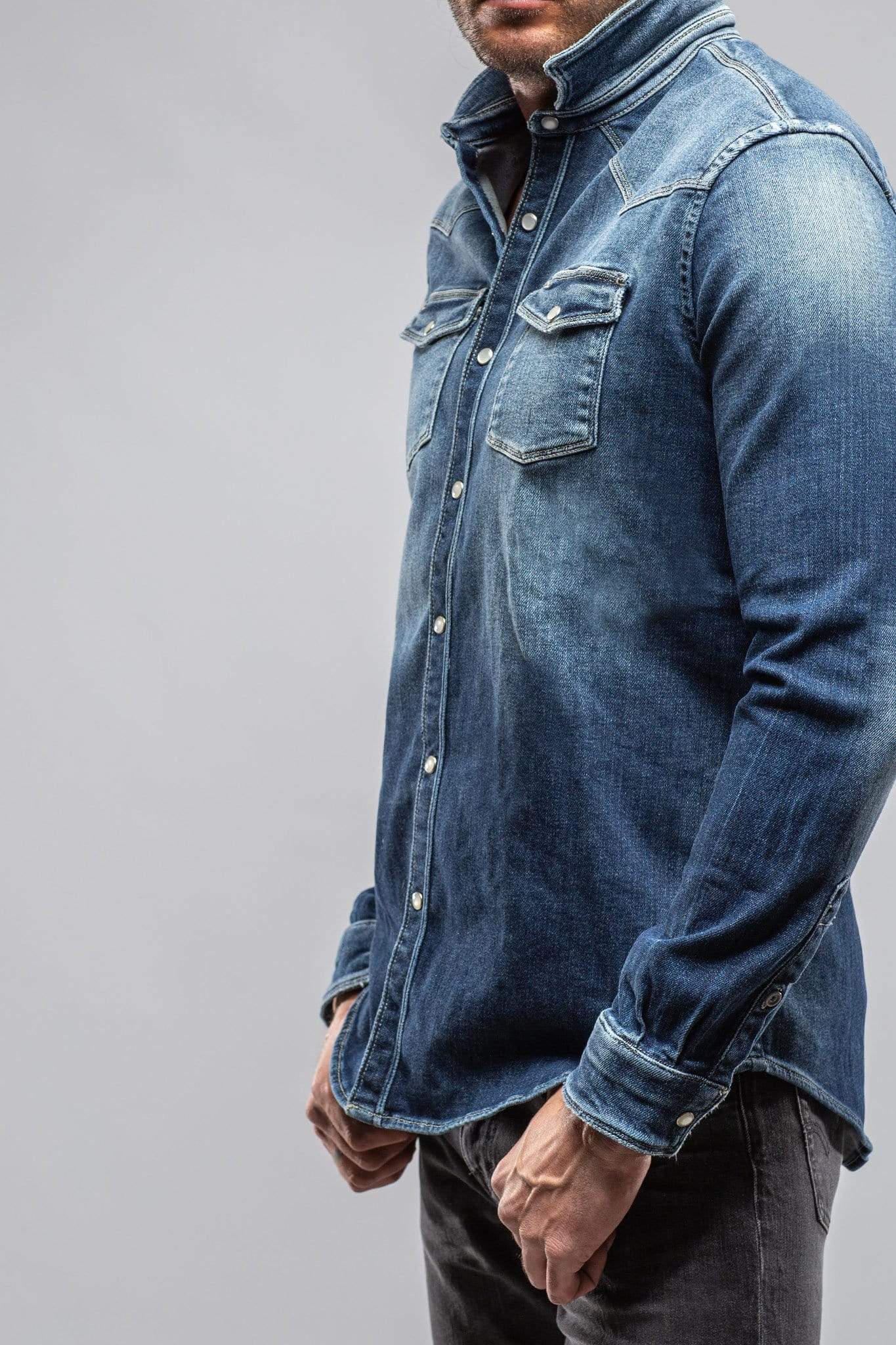 Roper Over-Dyed Western Snap Shirt In Medium Dark Blue - AXEL'S