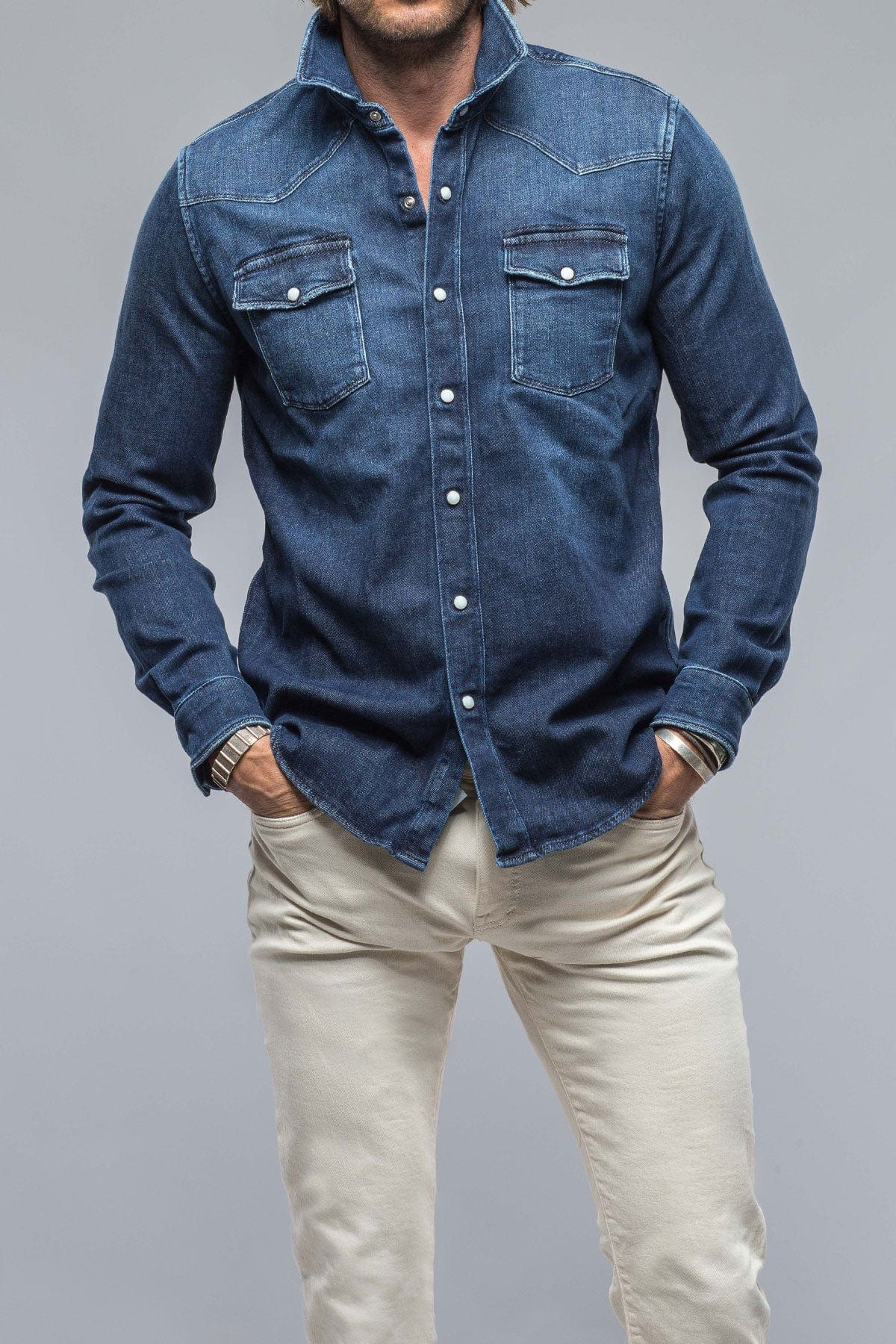 Axel Roper Axels Premium Denim Axel's Roper Western Snap Shirt in Dark Blue ...