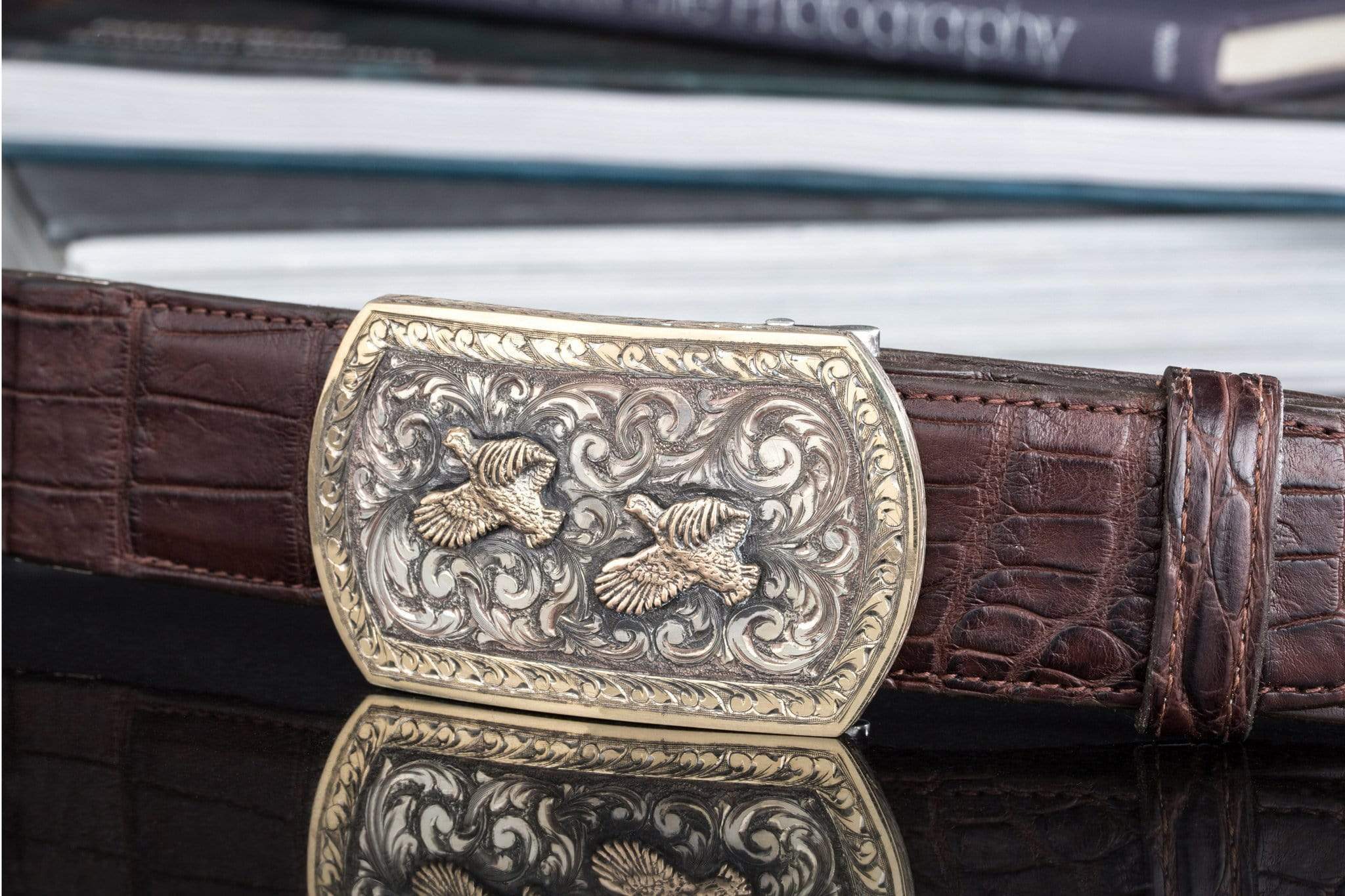 American Buckle Collection Branson Quail 14K Buckle | Belts And Buckles - Trophy