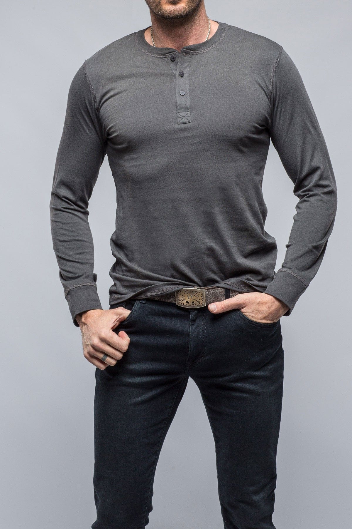 Georg Roth Coronado Cotton LS Henley in Grey | Mens - Shirts - T-Shirts