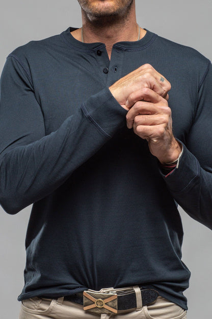 Georg Roth Coronado Cotton LS Henley in Navy | Mens - Shirts - T-Shirts