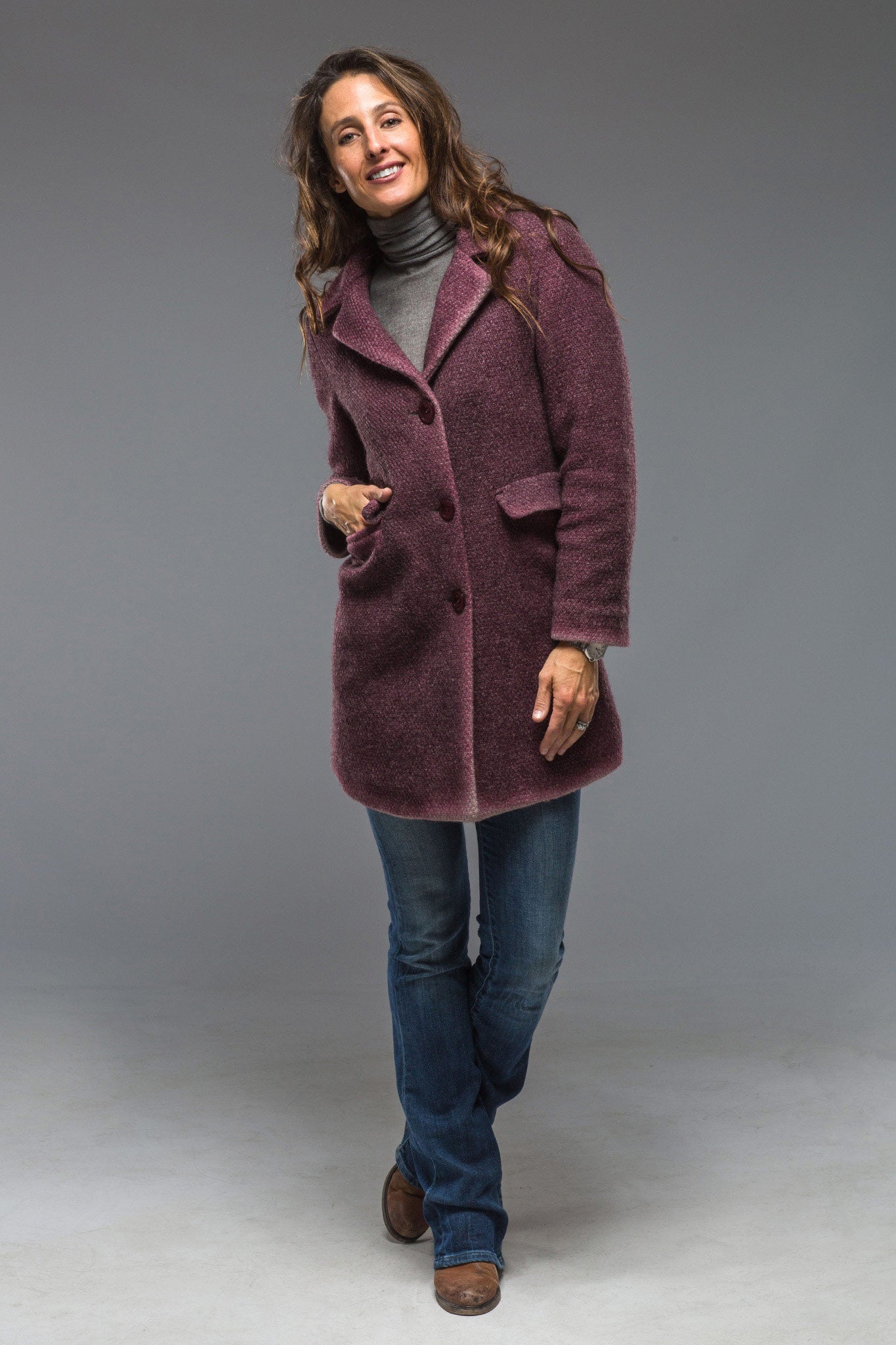 Gimo's Poppy Long Garment Dyed Coat In Berry Warehouse - Ladies - Outerwear - Cloth