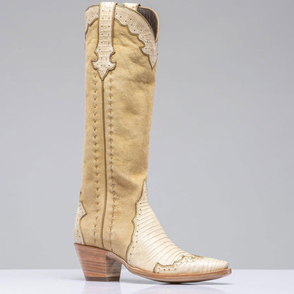Palomino Tall Boot In Lizard and Suede - AXEL'S
