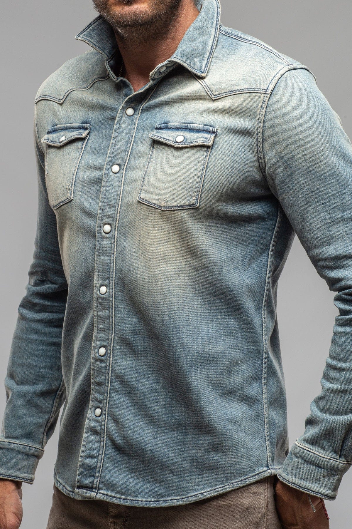 Roper Western Snap Shirt in Mid Blue - AXEL'S